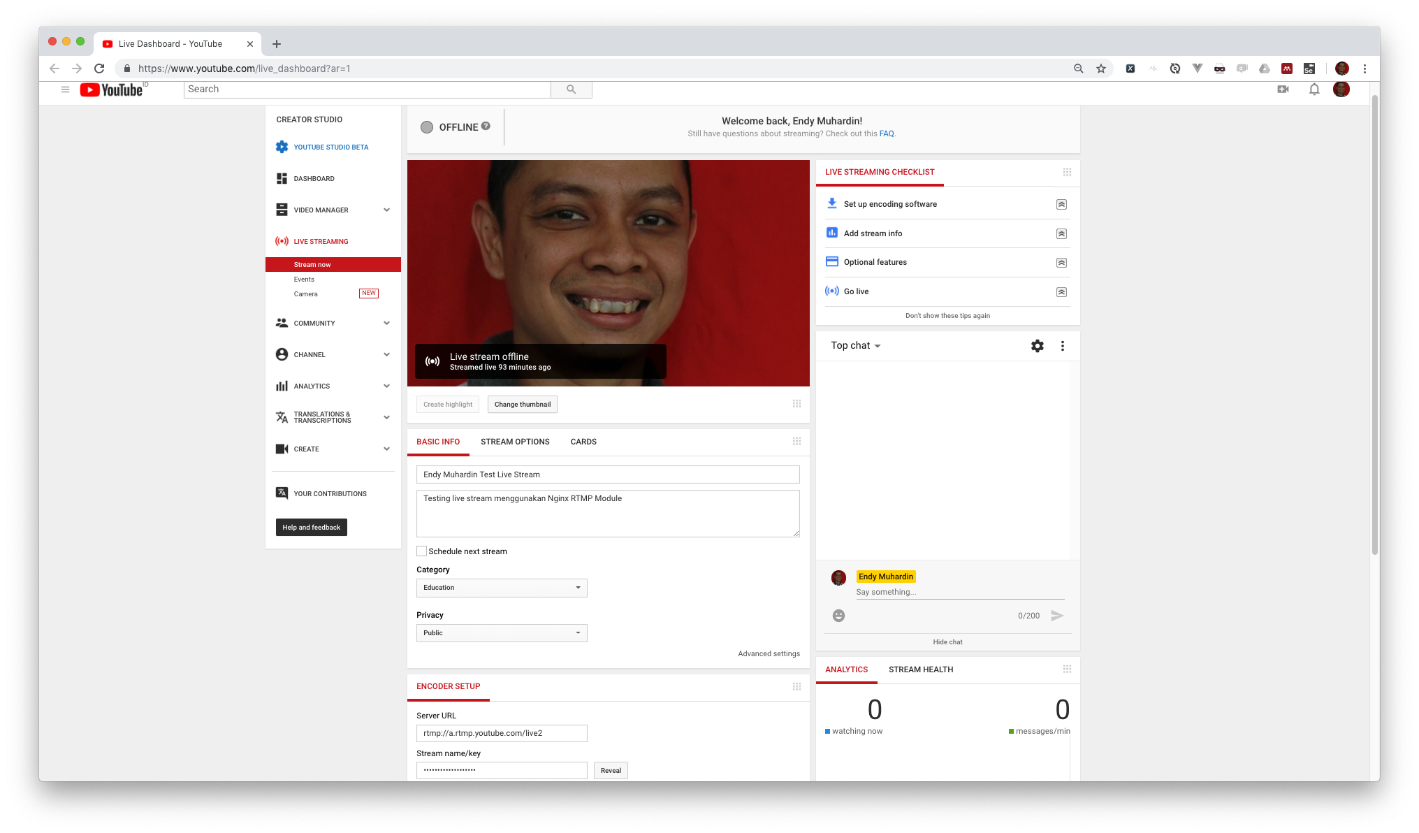 Youtube Live Streaming Page